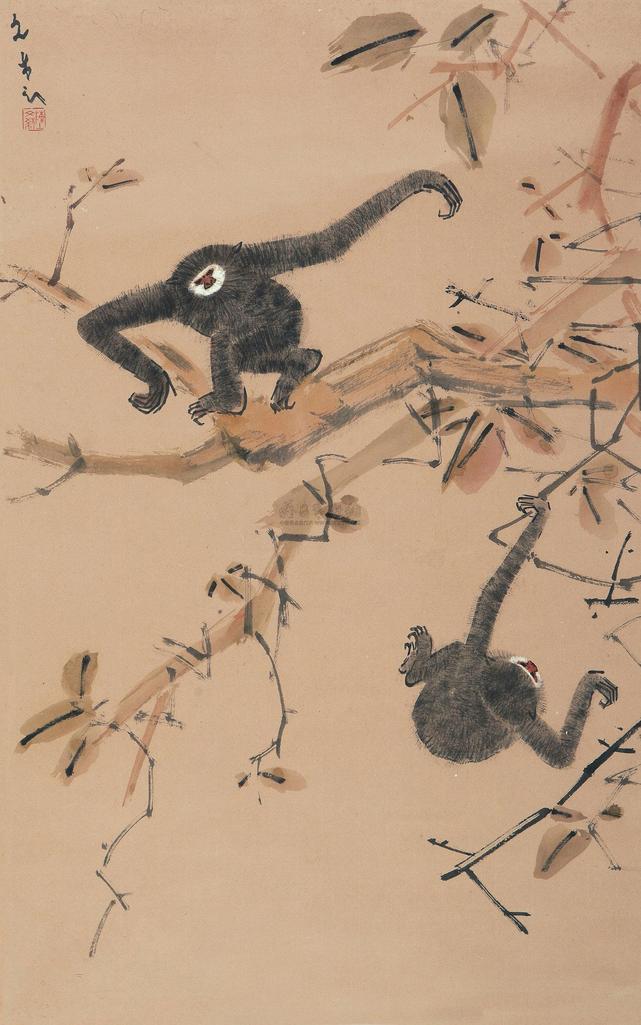 陈文希 猿戏图 立轴