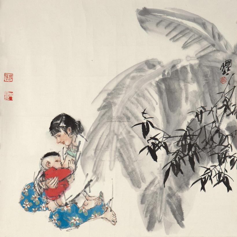 史国良 哺乳图 镜心