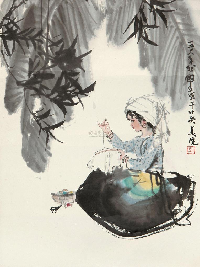 史国良 1978年作 绣花图 镜心