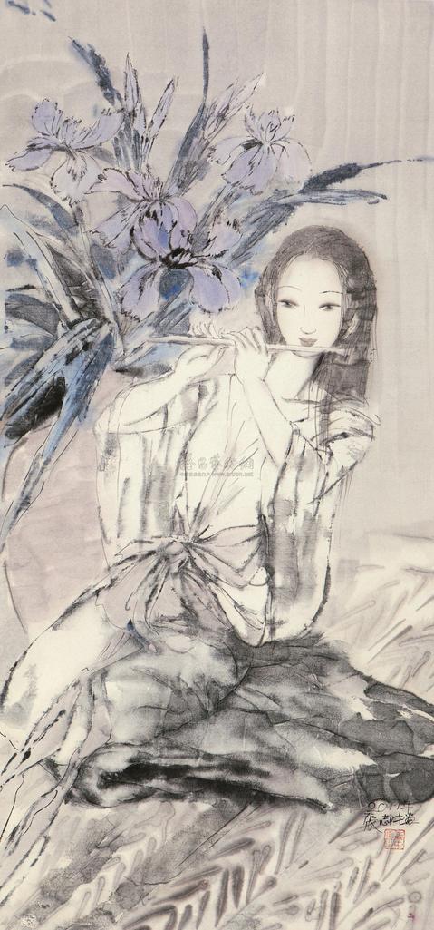 张志中 2011年作 玉笛横吹图 镜心