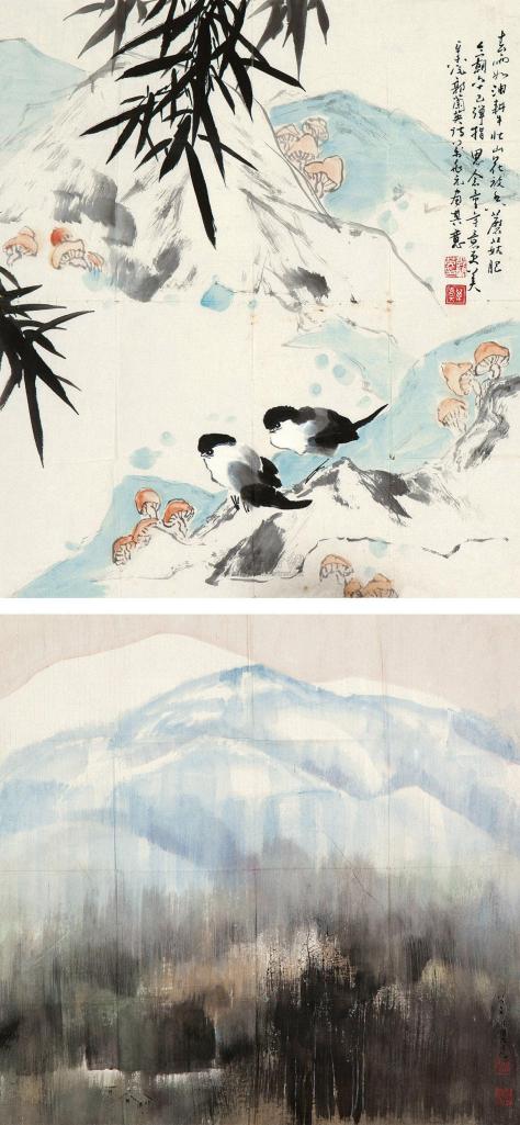 万兆元 刘永明 辛未（1991年）、1984年作 山花放香蘑菇肥 山野之趣 镜心