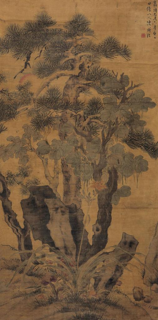 陈淳 （款） 乙未（1535年）作 长春图 立轴
