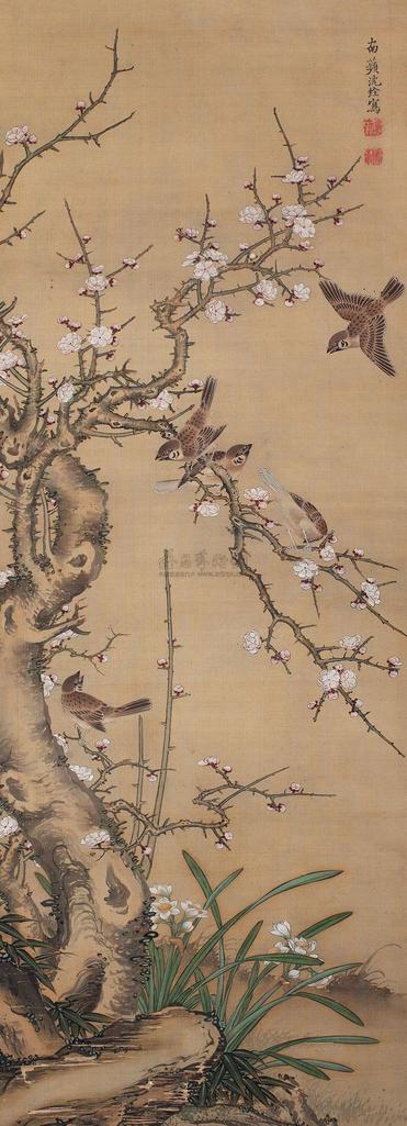 沈铨 （款） 梅雀图 立轴