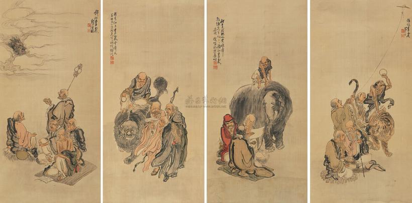 李霞 十八罗汉 四屏