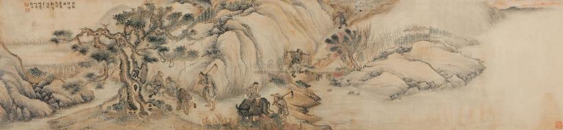 张谦 戊寅（1818年）作 渔樵耕读图 手卷