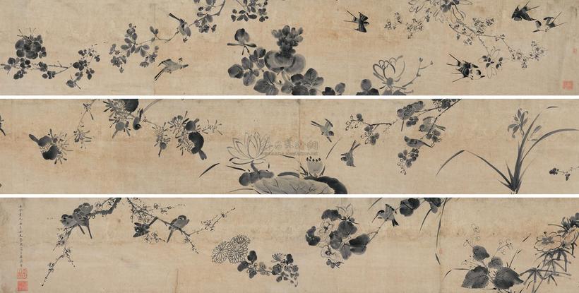 李因 壬子（1672年）作 鸟语花香图卷 手卷