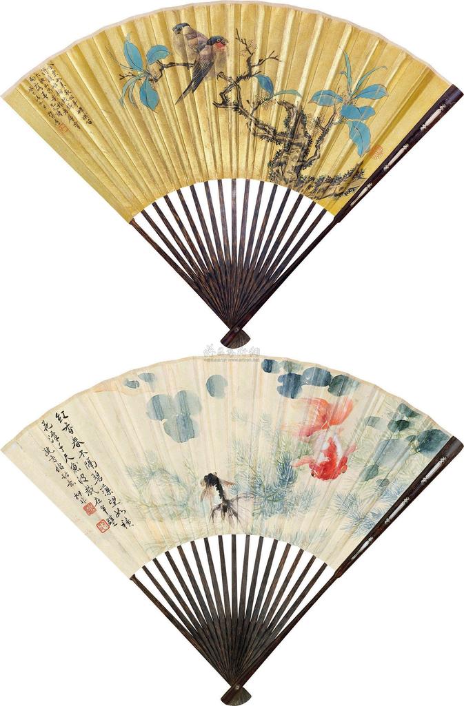 陆抑非 1953年作 丹桂双侣 如影相随 成扇