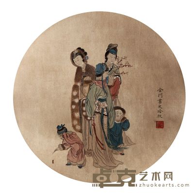 冷枚 人物扇面镜片 25×25
