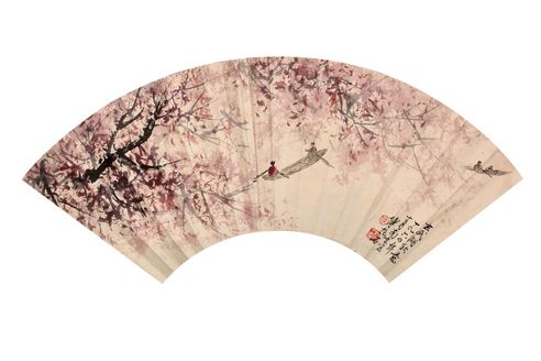傅抱石 玄武湖扇面镜片