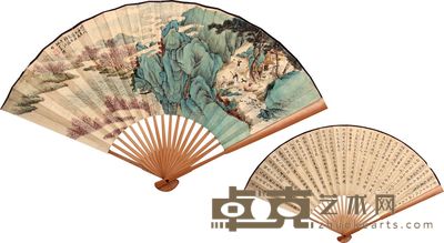 吴梓、吴大蕰 山水书法成扇 18×49