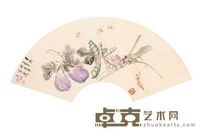 王雪涛 蔬果扇面镜片 20×58
