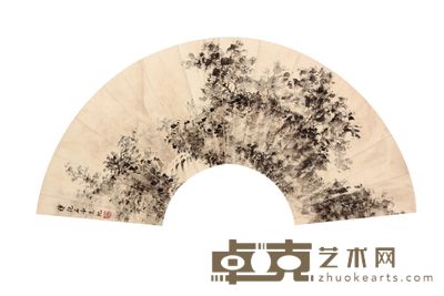 傅抱石 山水人物扇面镜框 20×60