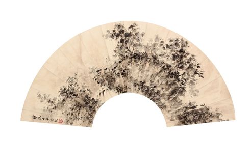 傅抱石 山水人物扇面镜框