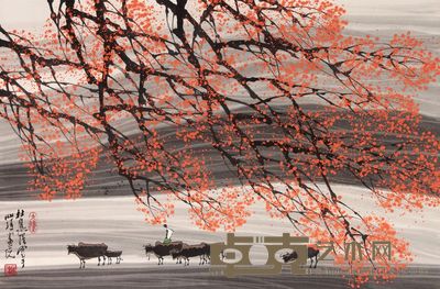 杜应强 山水人物横幅镜框 46×69