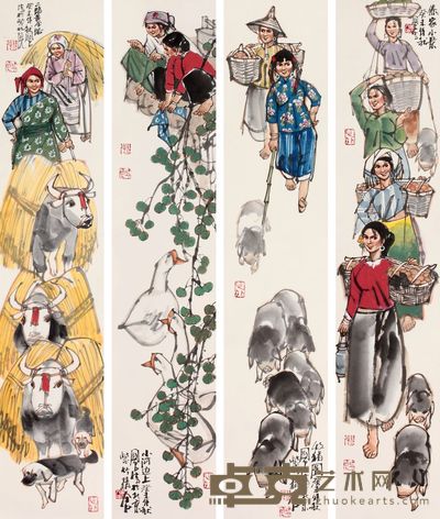 史国良 人物四屏镜片 96×19×4