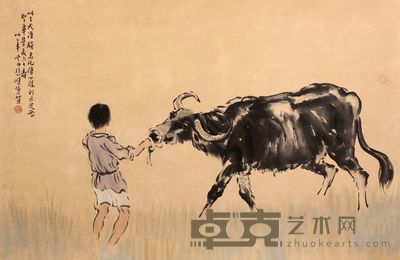 徐悲鸿 牧牛横幅立轴 65×100
