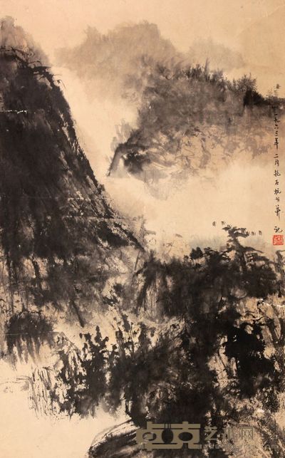 傅抱石 山水镜框 72×45