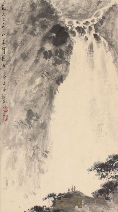 傅抱石 山水人物镜框 44×24