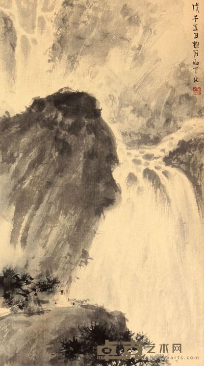 傅抱石 山水人物立轴 43×24