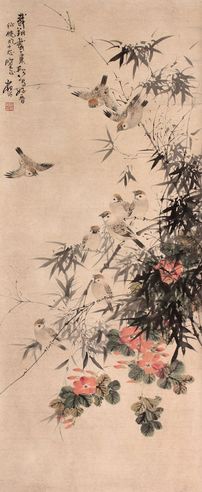 陆抑非 花鸟立轴