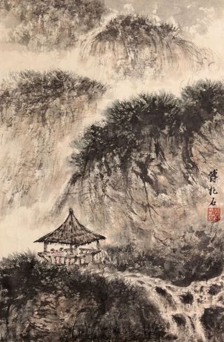 傅抱石 山水镜片
