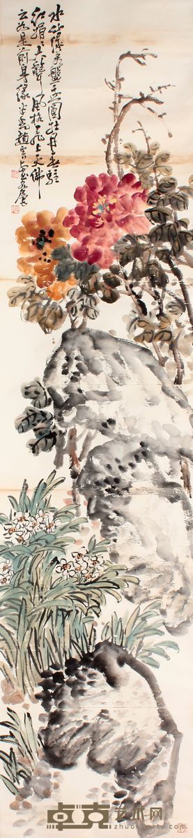 赵云壑 菊石立轴 224×51