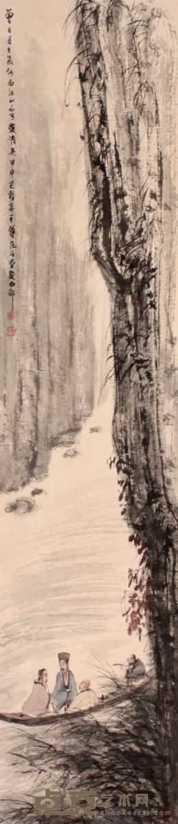傅抱石 山水人物立轴 132×29