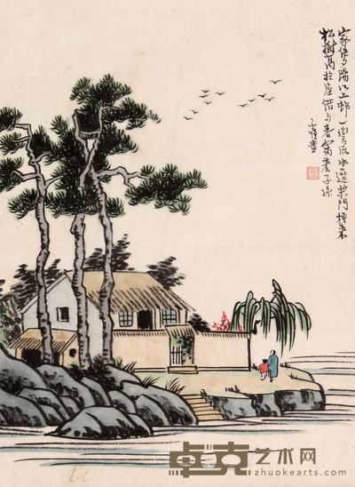 丰子恺 山水人物立轴 40×29
