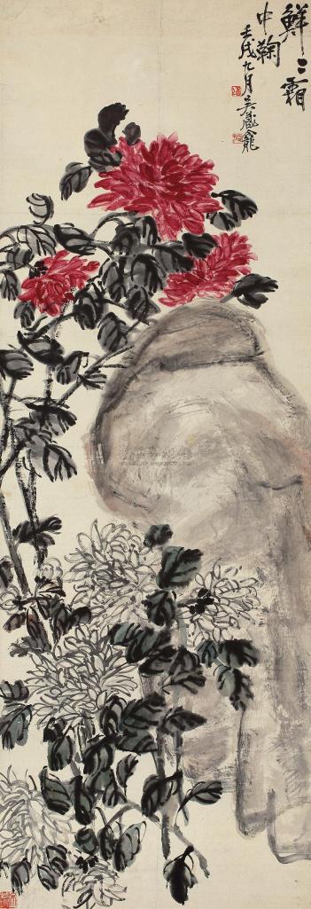 吴藏龛 壬戌（1922年）作 鲜鲜霜中菊 立轴