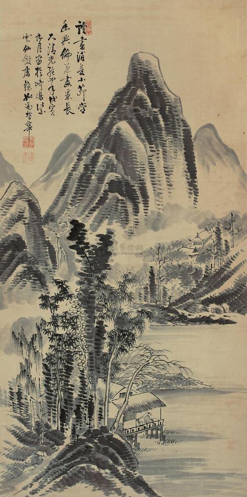 冯镜如 戊寅（1938年）作 茅亭消夏图 立轴