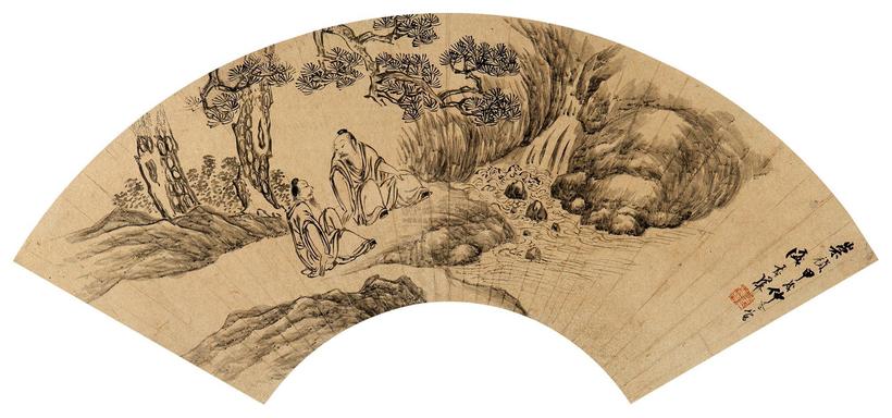 盛茂烨 甲戌（1634年）作 松下听泉 扇面
