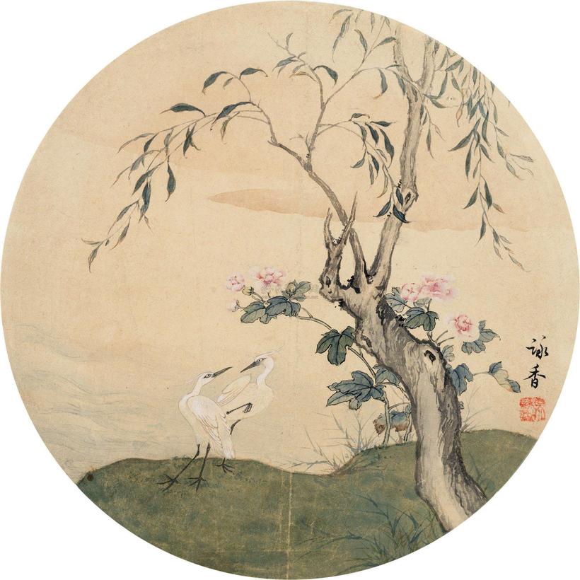 吴咏香 芙蓉双鹭 团扇片
