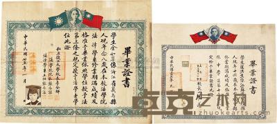 民国25年（1936）上海复旦大学毕业证书一件，民国37年（1948）上海复旦中学毕业证书一件 