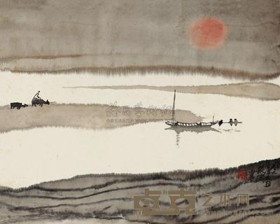 胡振昆 归渔 册页片 33.5×41.5cm