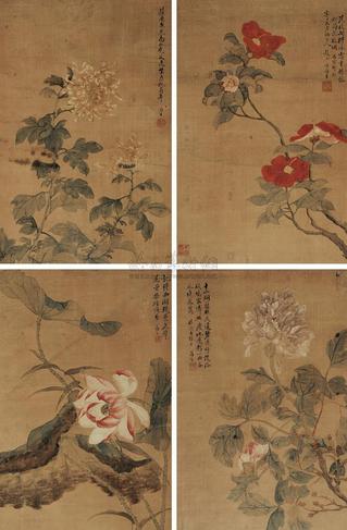 孙菊生 花卉 （四幅） 四屏立轴