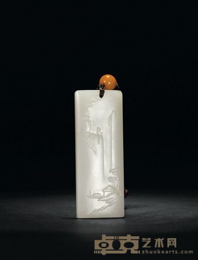 白玉籽料薄意山水牌