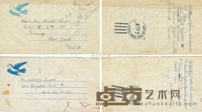 1953年朝鲜战争时期朝鲜寄美国特制“和平鸽图案”战俘邮简2枚