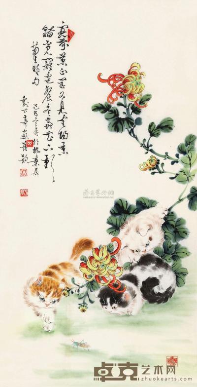 刘方亭 1989年作 猫趣图 镜心 104×53cm