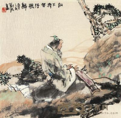刘昆 1996年作 松下掺琴待鹤归 镜心 64×65cm