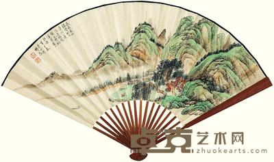 祁崑 1941年作 长堤春水 成扇 19×47cm