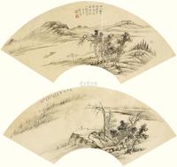 张之万 1851年作 长江帆影山水 （2件） 扇面