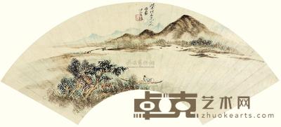 少崖 望山图 扇面 17×53cm