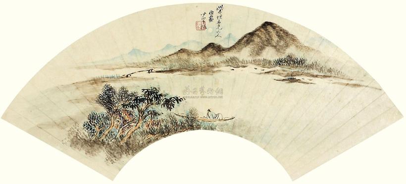 少崖 望山图 扇面