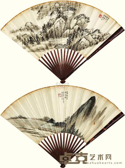 陈师曾 萧俊贤 1920年作 山水 叠嶂回溪 成扇 19×47cm