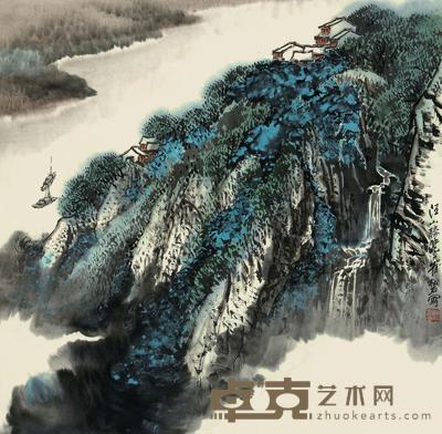 崔松石 江山胜览 立轴 67×68.5cm