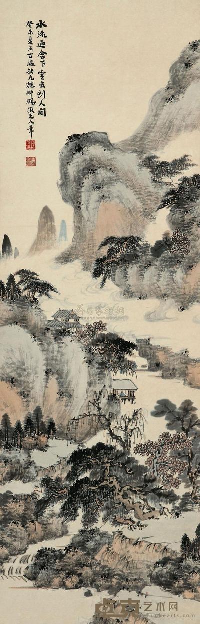 施翀鹏 1943年作 云到人间 立轴 101.5×32.5cm