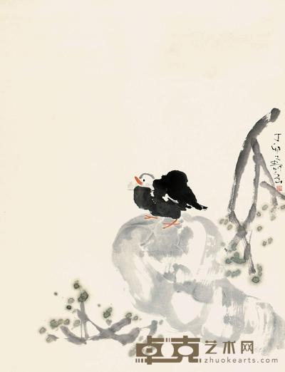 陈寿岳 1987年作 花鸟 立轴 65.5×64.5cm