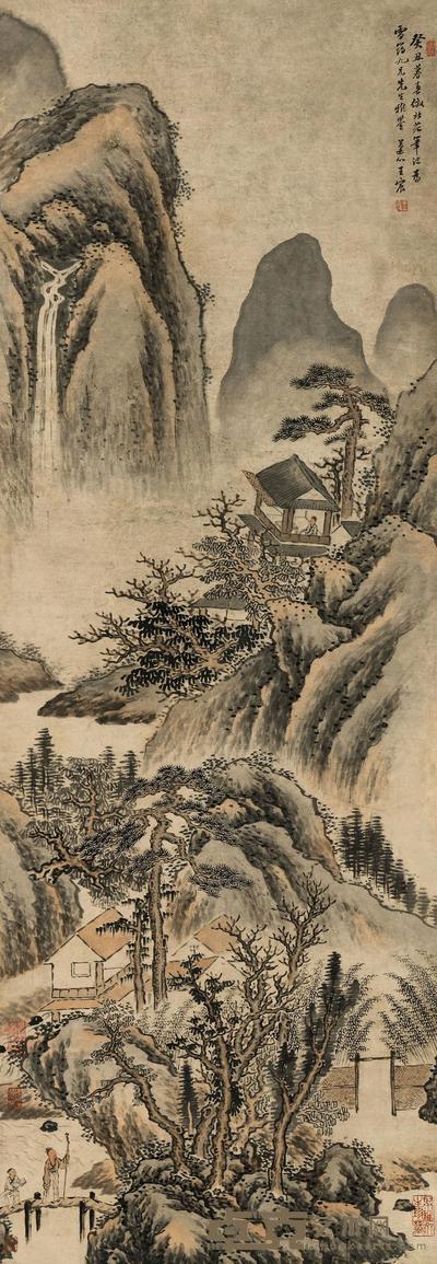 王宸 1793年作 携琴访友 立轴 117×41cm