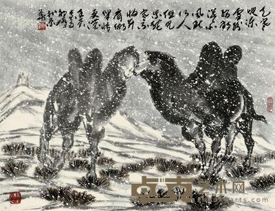 祁峰 2012年作 风雪双驼图 立轴 52×68cm