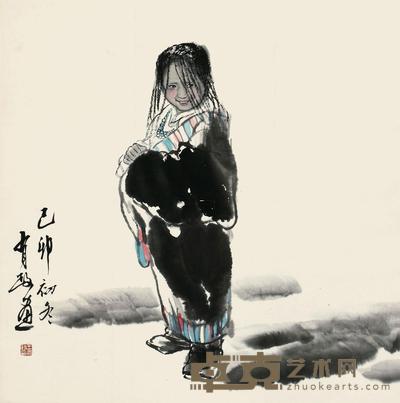 王有政 1999年作 藏族少女 立轴 69×68cm